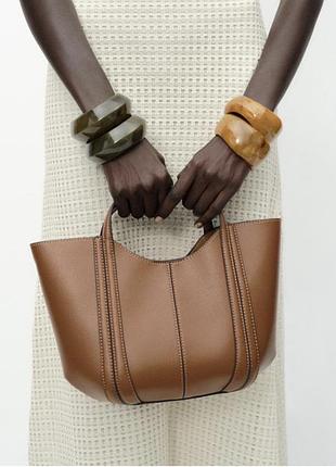 Zara невелика коричнева сумка сумка-сіті зі строчками zara new collection