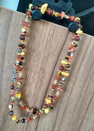 Бусы, колье, из янтарь, яшма, сердолик, тигровый глаз, авантюрин