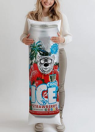 Дакимакура, напиток ice cool «клубника» охлаждающий эффект, безалкогольный ж/б, 0,5л, (подушка обнимашка)