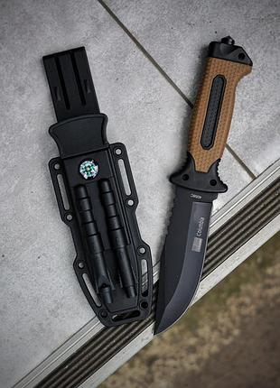 Охотничий нож + точилка + огниво + свисток + компас с чехлом в комплекте, охотничий нож, нож columbia, туристический нож, нож рыболова