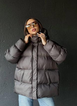 Женский качественный теплый зимний дутый пуховик оверсайз дутая куртка шоколадный шоколадный шоколад