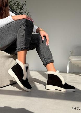 Лоферы высокие женские Tavia черные, натуральная замша зима