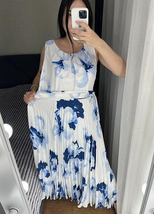 18 розмір батал сукня міді плаття платье гофре в пліссе плиссировку плиссе великий розмір з поясом довга святкова на вихід