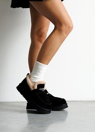 Лоферы женские замшевые на меху 593381 черные