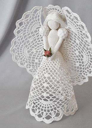 Ангел в'язаний гачком на верхівку ялинки новорічний декор прикраси на ялинку іграшки на ялинку