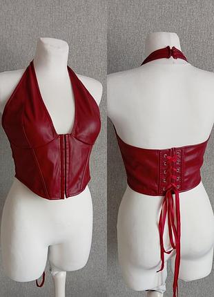 Бордовый готический корсет топ искусственная кожа