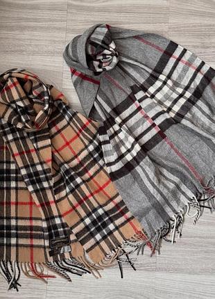 Шарф коричневий вовна лани сірий в подарунок