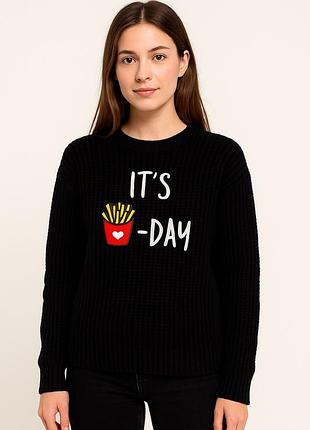 Чорний вʼязаний светр, светр картопля фрі, макдональдз