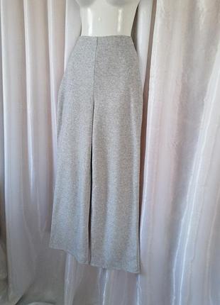 Вязаные брюки палаццо с тонким напылением флиса высокая посадка без карманов