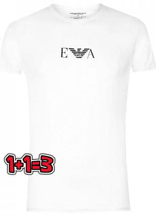 🎁1+1=3 брендова біла чоловіча футболка emporio armani, розмір 48 - 50