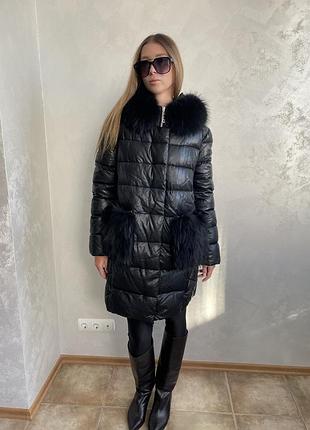 Пуховик еко кожа ,дуже мʼяка,з натуральним хутром