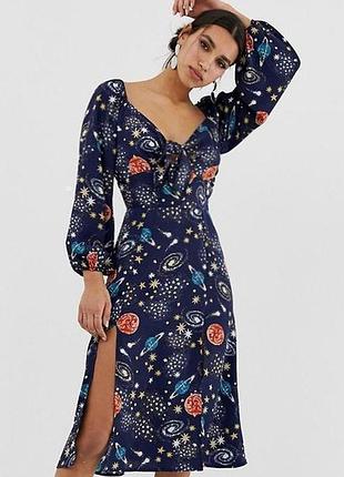 Розпродаж сукня neon rose міді з принтом "зоряне небо"