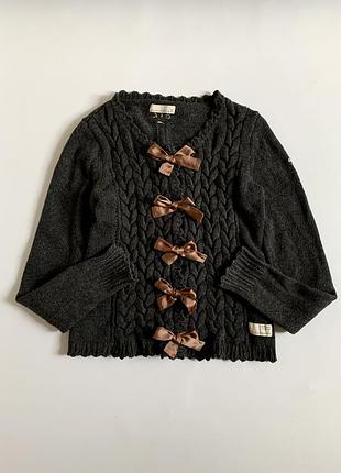 Вовняний светр кардиган з лентами завʼязками та вишивкою