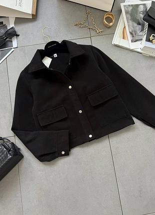 Пиджак женский кашемировый оверсайз на кнопках с карманами качественный стильный голубой черный