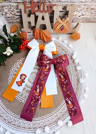 Осенние бантики с хвостиками на мальвинке