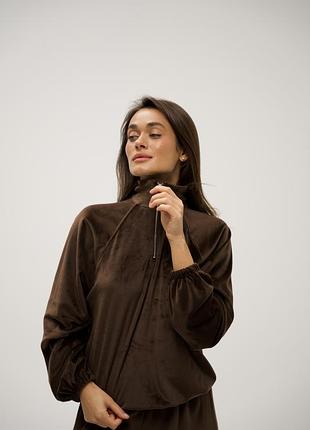 Велюровый спорт костюм худи и штаны плюш шоколад