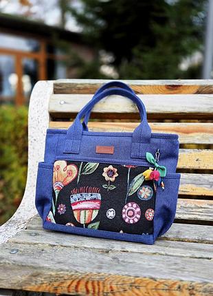 Синяя сумка с узором «цветы граната» (83002)