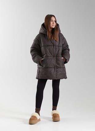 Жіноча зимова куртка оверсайз шоколад
