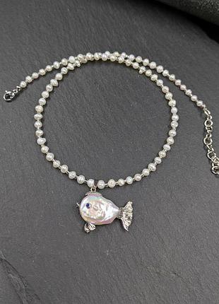 Колье с натуральными жемчугом