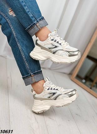 Кроссовки женские экокожа + обувной текстиль бежевый 10631