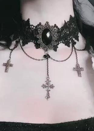 Готическая повязка на шею с крестами кулон