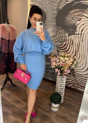 Теплий комплект плаття та светр з пришитим кольє