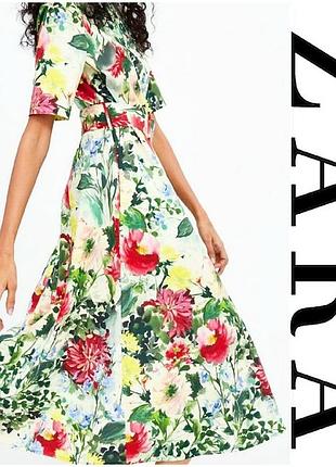 Коттоновое платье в цветочный принт  с поясом