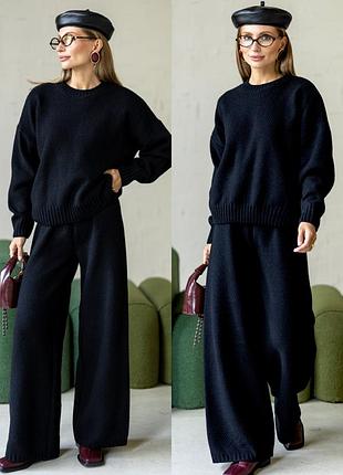 Теплый вязаный костюм оверсайз с брюками и свитером из 50% шерсти 6 цветов