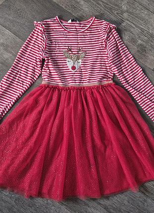 Платье в новогоднем стиле с фатиновой юбкой primark на 7-8роков