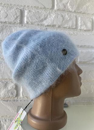 Тепла жіноча шапка з ангори подвійна