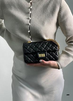 Сумка шанель 1.55 reissue double flap leather bag black/gold