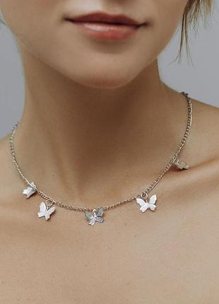 Цепочка чокер бабочки подвески серебристые