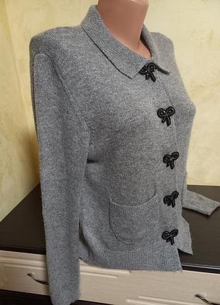 Женский стильный кардиган zara 25% шерсть серый цвет s-m