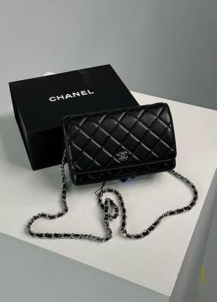 Сумка шанель classic wallet on chain black/silver