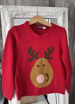 Дитячий новорічний джемпер з оленем новорічний светр з оленем светр грає і блимає джемпер для хлопчика різдвяний 4-5р
