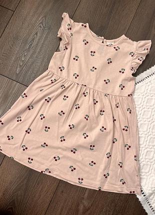 Рожева бавовняна сукня для дівчинки на літо з вишнями 2-3 роки 92 98 см h&m