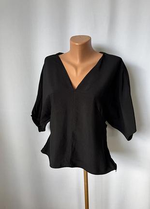 Massimo dutti черная блузка топ вискоза v-образный вырез плотный приталенный блуза базовый минимализм