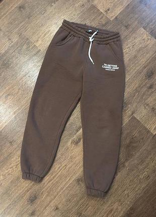 Стильные утепленные джоггеры коричневые