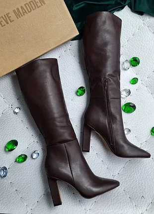 Steve madden оригінал коричневі шкіряні чоботи на підборах