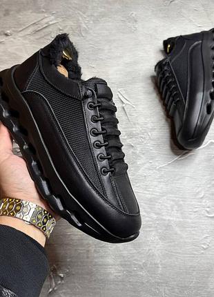 Зимние кроссовки мужские натуральная кожа / кордура черные на меху 25/102