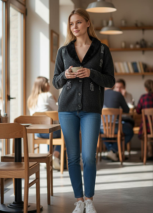 Элегантный теплый шерстяной кардиган бренда модной одежды из данной fransa