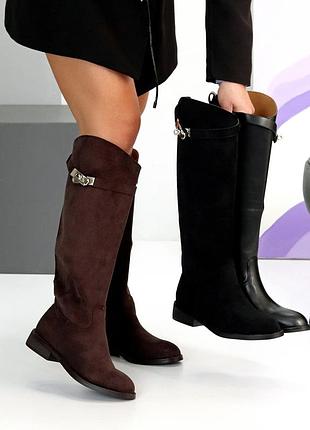 Сапоги зимние из экозамши, внутри экомех до щиколотки, выше кожаный подклад