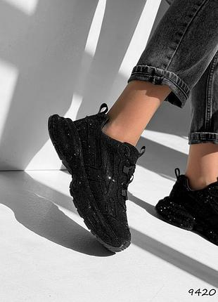 Кроссовки женские diam черные, экозамша 9420