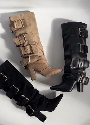 Сапожки з штанинкою на товстому каблуку