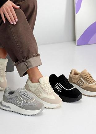 Кроссовки зимние из экозамши / мех тедди. внутри - экомех