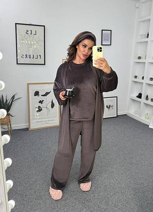 Женский домашний велюровый костюм-тройка