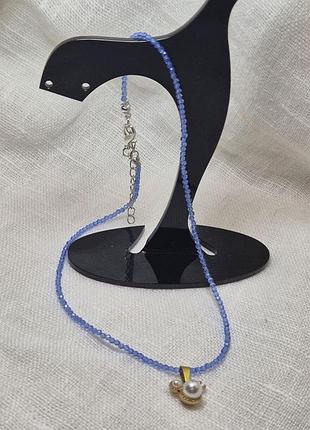 Ожерелье шпинель, кулон с им.перлины, голубое ожерелье