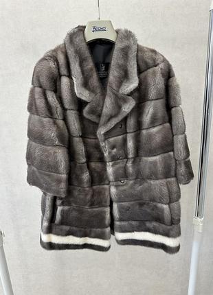 Норкова шуба magic furs, натуральне хутро, сріблясто-сірий колір, xxs(xs)