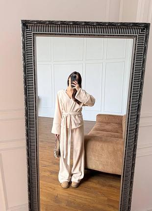 Женский брючный флисовый костюм из кимоно