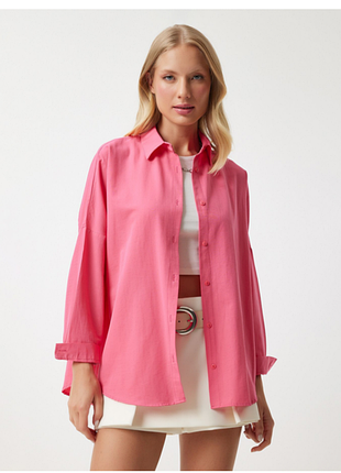 Рубашка оверсайз розовая из поплина от h&amp;m